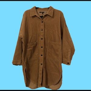 NWT - Only Blue Denim Brand - Long Brown Corduroy Button Up Shirt Jacket Sz M